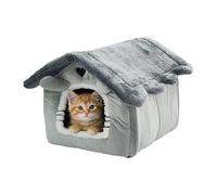 Relaxdays cat cave with removable cushion, HxWxD: 38 x 45 x 50 cm, velvet & plush, grey