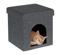 Relaxdays Cat Den, Retreat for Felines and Small Dogs, Indoor Pet Cave, HxWxD: 38.5x37x37cm, Grey, Fibreboard, 38,5 x 37 x 37 cm