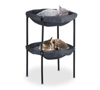 Relaxdays Cat Hammock Bed, Freestanding, 2 Tiers, Raised Perch, HWD: 59x41x43 cm, Mesh, Double Pet Lounger, Grey/Black, Steel, Polyester