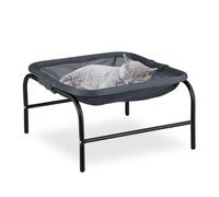 Relaxdays Cat Hammock Bed, Freestanding, Raised Pet Perch, 27 x 45 x 45 cm, Mesh, Dog Lounger with Stand, Grey/Black, Steel, Polyester
