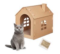 Relaxdays Cat House Cardboard, Kitten Cave Scratching Board, Easy Assembly, In atnip, 46 x 36.5 x 42.5 cm, Brown