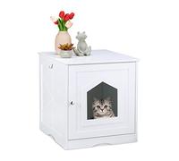 Relaxdays Litter Cabinet, Wooden Cupboard Design, Cat Toilet Box, Pet House, H x W x D 52 x 48 x 53 cm, White, Fibreboard