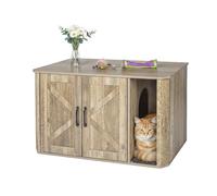 Relaxdays Cat Litter Tray Cabinet with Entrance & Mat, Conceals Tray, 50x85x49 cm, Brown