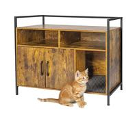Relaxdays Cat Litter Tray Cabinet with Mat, Storage, Cat House - 74 x 90 x 45 cm, Brown/Black