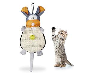 Relaxdays Cat Scratch Mat, Kitty Carpet With Toy, Ball With Bell, For the Wall, Hemp, HWD 55x22x10 cm, Colourful