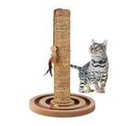 Relaxdays Cat Scratching Column, HxD: 45 x 30 cm, Scratch Post with Toy, Seagrass Rope, Interactive Pet Tree, Brown