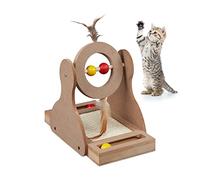 Relaxdays Cat Scratching Column, HxWxD: 52 x 42 x 22 cm, Scratch Post with Toy, Sisal Post & Board, Natural Wood