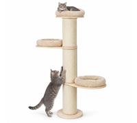 relaxdays Cat Tree, 3 platforms, with sisal & plush, for cats, beige | Scratching post, H: 187 cm