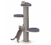 relaxdays Cat Tree, 3 platforms, with sisal & plush, for cats, grey | Scratching post, H: 187 cm