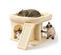 Relaxdays Cat Tree, with cave, scratching board & resting area, HxWxD: 38.5x54x45 cm, sisal, beige