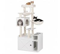 Relaxdays Cat Tree with Litter Cabinet & Feeding Station, white