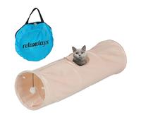 Relaxdays Cat Tunnel, Soft Plush Lining, with Play Ball, Foldable, W x D: 88 x 25 cm, Interactive Toy, Beige, Polyester, 25 x 88 x 25 cm