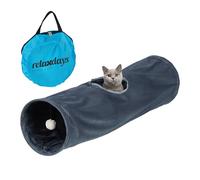 Relaxdays Cat Tunnel, Soft Plush Lining, with Play Ball, Foldable, W x D: 88 x 25 cm, Interactive Toy, Grey, Polyester, 25 x 88 x 25 cm