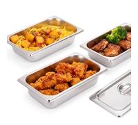 Relaxdays Catering Containers, 6-piece, Stainless Steel, GN1/3, Silver | Gastronorm container w/ lid, HxWxD 6.5x32.5x17.6 cm, kitchen