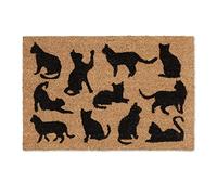 Relaxdays Cats Poses Theme Doormat Coir Rubber, 40 x 60 cm, Door Mat Inside & Outside, Non-Slip, Natural Coir/Black