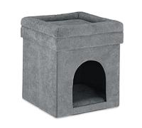 Relaxdays Cave Stool, Hiding Place for Pets, Foldable Seat, Soft Pillow, for Cats and Dogs, HxWxD: 42 x 38 x 38 cm, Grey, Fibreboard