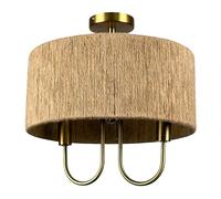Relaxdays Ceiling lamp, Paper Rope, Metal, 2 Bulbs, HxD: 35x35 cm, E14, Boho Light, Natural/Bronze