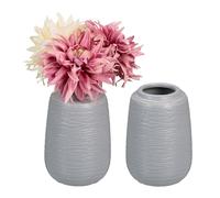 Relaxdays Ceramic Vase, Set of 2, HxD: 15 x 10 cm, for Fresh & Dried Flowers, Table Decoration, Centrepiece, Grey