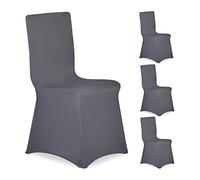 Relaxdays Chair Cover, Set of 4, Universal, Stretchy, Event Decor, Wedding, Celebration, Fabric, Anthracite