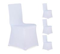 Relaxdays Chair Cover, Set of 4, Universal, Stretchy, Event Decor, Wedding, Celebration, Fabric, White