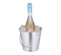 Relaxdays Champagne Cooler, Stainless Steel, Bottle Chiller for Wine, 2.5 Litre, Ice Cube Container with Handle, Silver, 16 x 20 x 17.5 cm