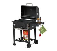 Relaxdays Charcoal Barbecue Cart with Lid, XXL BBQ Grill on Wheels, Trolley, Height-Adjustable, with Shelf, Black/Silver, 10% plastic 90% steel, 1 item