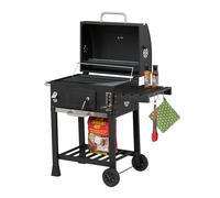 Relaxdays Charcoal Barbecue Cart with Lid, XXL BBQ Grill on Wheels, Trolley, Height-Adjustable, with Shelf, Black/Silver, 10% plastic 90% steel, 1 item