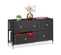 Relaxdays Chest, HxWxD: 58.5 x 100 x 30 cm, 5, MDF & Steel, Cabinet, Drawer Dresser, Black