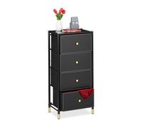 Relaxdays Chest, HxWxD: 98.5 x 46 x 30 cm, 4, MDF & Steel, Cabinet, Drawer Dresser, Black/Gold