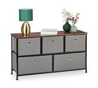 Relaxdays Chest of Drawers, 5 Compartments, Industrial Look, Fabric & Steel Dresser, HWD, 54.5 x 100 x 30 cm, Grey/Brown, Polyester