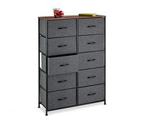 Relaxdays Chest of Drawers, HWD: 120x85.5x30 cm, Metal, 10 Fabric Compartments, Shelf in Modern Wooden Look, Grey/Brown