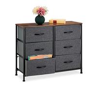 Relaxdays Chest of Drawers, HWD: 63x80x30 cm, Metal, 6 Fabric Compartments, Shelf in Modern Wooden Look, Grey/Brown