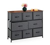 Relaxdays Chest of Drawers, Industrial Design, 78.5 x 100 x 30 cm, 8 Sections, Fabric & Metal, Wooden Look, Grey/Brown, Polyester