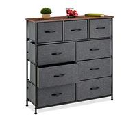 Relaxdays Chest of Drawers, Metal, 9 Fabric Compartments, Shelf in Modern Wooden Look, HWD: 100x100x30 cm, Grey/Brown