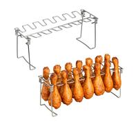Relaxdays Chicken Holders Set, 2 Pieces, Stainless Steel, Crispy Legs Without Turning, Foldable, Silver, 14.5 x 34.5 x 11.5 cm