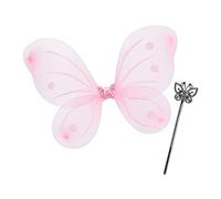 Relaxdays Children Fairy Wings & Magic Wand, Fairy Costume for Kids, Glitter, Girls, Fairy Set, Pink & Silver