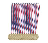 Relaxdays Children’s Gold Medals Set of 12, Ribbon, Torch, Reward Gift, Party Favours, Trophy Set, 5 cm Ø, Plastic, Golden, Polyester