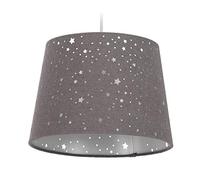 Relaxdays Children’s Hanging Lamp with Star Design, Kids’ Ceiling Light, Round Fabric Lampshade, Grey, Iron