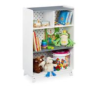 Relaxdays Children’s Toys & Books, HxWxD: 90x60x30 cm, 4 Compartments, Girls & Boys, Shelves, White/Grey, Fibreboard