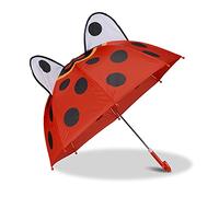 Relaxdays Children’s Umbrella 3D Ladybug, Kids Umbrella for Boys and Girls, Red