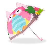 Relaxdays Children’s Umbrella 3D Owl, Kids Umbrella for Boys and Girl, Colourful