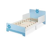 Relaxdays Children's Bed, Toddler Cot, with fall-out protection, HxWxD 60 x 77 x 143 cm, Frame, Nautical, White/Blue, Fibreboard