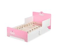 Relaxdays Children's Bed, Toddler Cot, with fall-out protection, HxWxD 60 x 77 x 143 cm, Slatted Frame, Swan, White/Pink, Wood, Plastic, Fibreboard