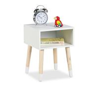Relaxdays Children's Bedside Table, Nightstand with Open Shelf, 40x30x30 cm, Kids Bedroom, 4 Wooden Legs, MDF, White, Fibreboard, Wood