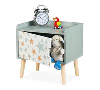Relaxdays Children's Bedside Table, Stars, Kids Nightstand with Cupboard, HWD 41x40x30 cm, Wood & MDF, White/Green, Fibreboard