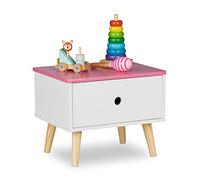 Relaxdays Children's Bedside Table, with Drawer, HWD: 31x38x30 cm, Kids' Room, Small Sideboard, Wood & MDF, White/Pink, Fibreboard