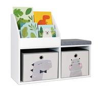 Relaxdays children's bench with storage, HWD: 72 x 79 x 31 cm, white/grey | 2 foldable boxes, bookshelf, padded seat