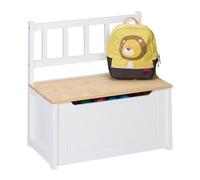 Relaxdays Children's Bench with Storage, Lid & Backrest, 55 x 57 x 31 cm, Kids Toy Box, Playroom & Nursery Seat, White