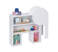 Relaxdays Children's Bookcase, Elephant-Shaped, 4 Compartments, Fun Shelf for Kids, HxWxD: 60.5 x 64.5 x 20.5 cm, White, Fibreboard