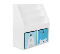 Relaxdays Children's Bookshelf, HWD: 79 x 72 x 30.5 cm, 3 open shelves for books, 2 storage boxes, kids' shelf, white
